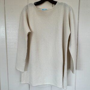 J.McLaughlin Cashmere Blend Jewel Neckline Ribbed Long Sweater Cream Medium